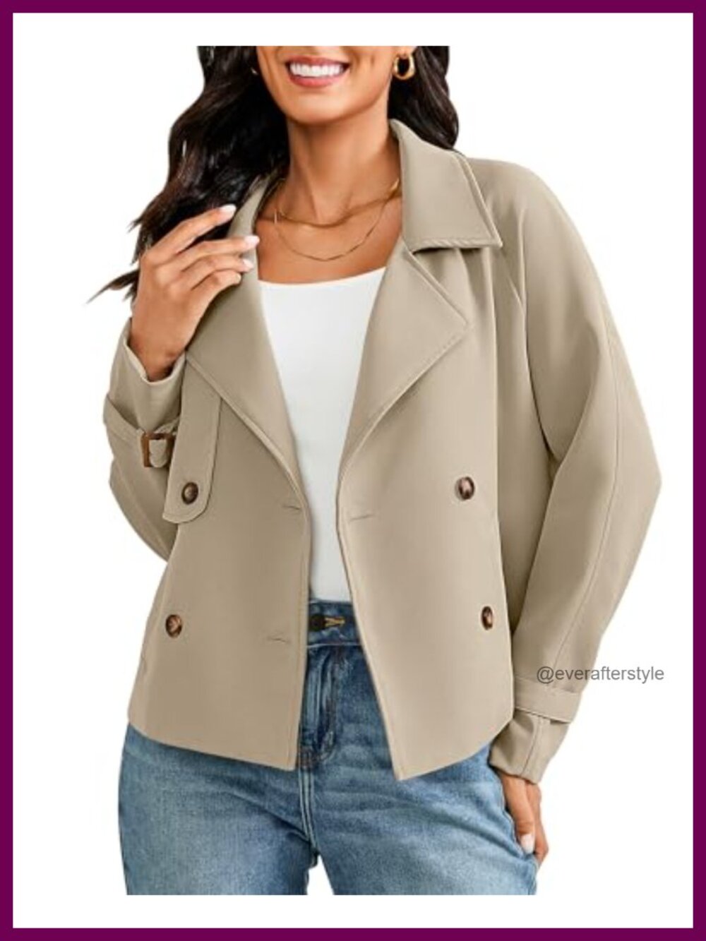 Cropped Trench Coat Double Breasted Long Sleeve Business Casual Jacket